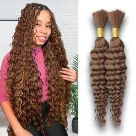 Human Braiding Hair 14 Inch 50 g 1 Bundle Deep Water Wave Bulk Human Hair for Braiding Curly Human Hair for Boho Braids Wet and Wavy Human Hair Extensions No Weft Micro Braiding Hair #30 Brown