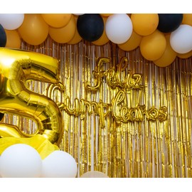 BBPOOL Gold Foil Fringe Curtains for Birthday 2 Pack 3.2ft x 8.2ft Gold Streamers Backdrop for Olympic Decoration Baby Shower Birthday Party Decoration