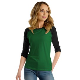 Decrum Baseball Shirts for Woman - Green 3/4 Sleeve Raglan Shirts for Women [40003035] | Gren&Blk Raglan, XL