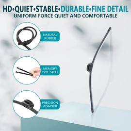 DOOUBAO J/U HOOK Windshield Wiper Blades 26" + 16", All-Season Auto Replacement Wiper Blades for Honda/Peugeot/Nissan/Toyota/Acura/Kia/Hyudnal/Infiniti/Mazda Front Windshield Wiper for My Car