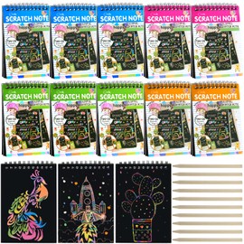 Blcculi 10 Pack Rainbow Scratch Notebooks,Scratch Note Pads for Kids,Rainbow Scratch Notes with Wooden Stylus,Scratch Art for Kids Party Favors Arts and Crafts Activity