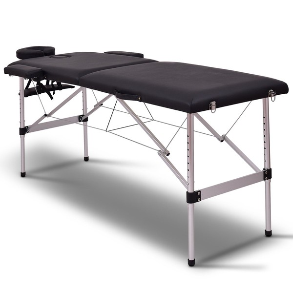 Giantex 84" Massage Table Professional Portable Massage Bed, 2 Folding Lightweight Massage Bed, Aluminum Frame, Height Adjustable, Face Cradle & Side Armrests, Salon Spa Tattoo Bed with Carry Case