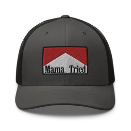 RIVEMUG MB Mama Tried Embroidered Curved Bill Trucker Hat Mid Crown Adjustable Funny Adult Humor Cap Charcoal/Black