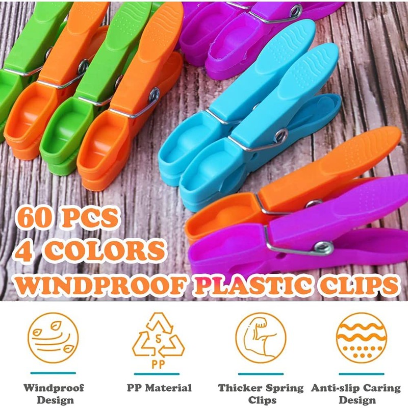 Laundry Pegs Clothes Clips, 60Pack Clothes Pegs Super Grip Strong