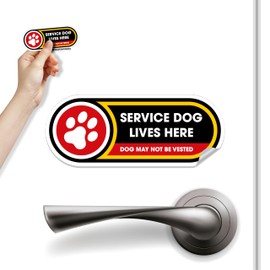 Service Dog Lives Here Small Sticker | Service Dog May not be Vested Safety Sign | 1 Pack Self Adhesive Waterproof Decal | Matte Laminated Vinyl 2in x 5in