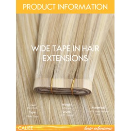 Caliee 20 Inch Long Weft Tape in Hair Extensions Human Hair Light Brown with Platinum Blonde Balayage Tape ins Real Remy Hair 50G Thick Ends