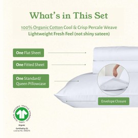 California Design Den Twin XL Sheets Set - Soft 100% Organic Cotton Sheets with Deep Pockets, Crisp Percale, Breathable and Durable Bedding Set for Dorms, Hospitals - White