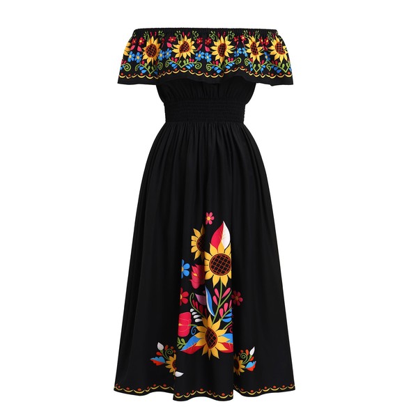 ABEHIK Traditional Mexican Dresses for Women Summer Off Shoulder Floral