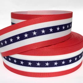 GROSGRAIN RIBBON 5/8", 7/8",1.5", 3" 4th of July Stripes Patriotic Flag Printed - 7/8"