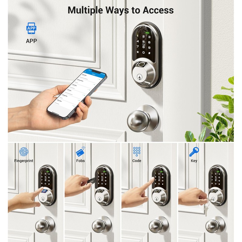 Veise RZ07C Smart Locks for Front Door, 2 Knob Handle