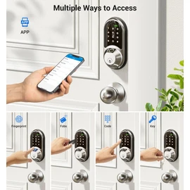 Veise RZ07C Smart Locks for Front Door, 2 Knob Handle Set, Fingerprint Keyless Entry, App Control Biometric Lock, Electronic Digital Touchscreen Keypad Deadbolt, Easy Install, Auto Lock, Satin Nickel
