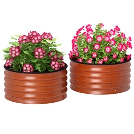 Outsunny Galvanized Raised Garden Bed Set of 2, Planters for Outdoor Plants with Safety Edging, Easy-to-Assemble Stock Tanks for Growing Flowers, Herbs and Vegetables, 2' x 2' x 1', Dark Brown