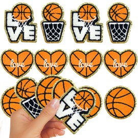 CY 12Pcs Iron On Embroidery Patches Basketball Heart Love Sew On Cute Appliques Decorative Fashion Accessories for DIY Clothes Jackets Jeans Hats Backpacks Socks