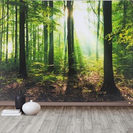 TUGCAY Sunlight Forest Tapestry Tyndall Effect Green Tree Nature Tapestry Sunlight Streaming Through Trees Landscape Scenery Tapestries for Home Dorm Office Decor 90.6 x 70.9 Inches