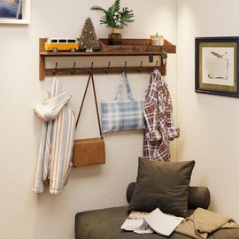 AMBIRD Coat Rack Wall Mount, 35 inch Large Wall Hooks with Shelf, Entryway Shelf with 7 Dual Coat Hooks 4 Key Hooks Mail Organizer, Wooden Coat Hanger and Key Holder Wall Mount