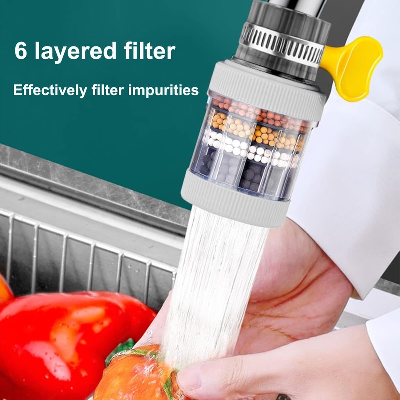 Faucet Water Filter 6 Layer Splash Guard Universal Removable Activated