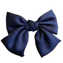 SEVENHEAD Bow Hair Clips Dark Blue Spring Hair Clip 1 Pack Barrettes Large Big Oversized Knot Bowknot Satin French Barrettes Snap Hair Clips Ponytail Holders Accessories for Women Girls Teens