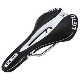 KeiSquare Bicycle Saddle Thin Road Bike Cross Bike Mountain Bike Slim Perforated Butt Pain Waterproof Lightweight Sports Cushion (Black White Line)