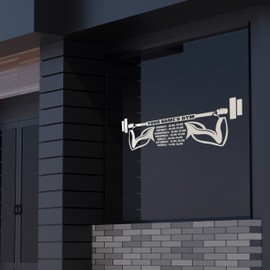 Muscles with Barbell Drawing Gym Hours Sticker - Custom Gym Hours of Operation Barbell Picture - Unique Gym Business Door Barbell Drawing