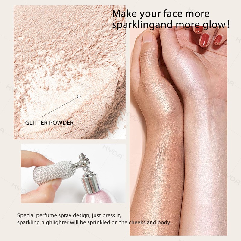 KYDA Highlighter Powder Spray, High Gloss Glitter Spray, Shimmer Sparkling
