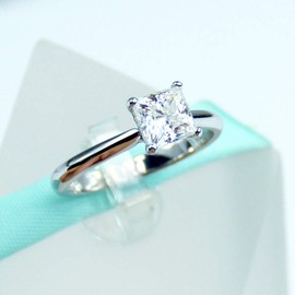 One Carat Princess Cut White Moissanite Diamond Solitaire Engagement Ring