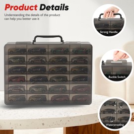 RHCOM Toy Storage Organizer Case for Hot Wheels Car, for Matchbox Cars, for Mini Toys, for Small Dolls. Carrying Box Container Carrier with 24 Compartments (Box Only) (Black)