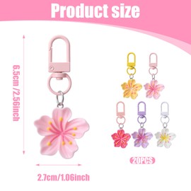 Xelsluthe 20Pcs Tiny Resin Flower Keychain, Cherry Blossom Keychains Cute Bags Charms, Handbag Purse Pendant, 5 Colors(White, Pink, Rose, Yellow, Purple)