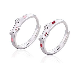 Pingyongchang 2 Pcs Creative Cute Pink Red Pig Cow Rings Popular Lucky Piggy Calf Animal Couple Adjustable Open Ring for Women Jewelry-pink red pig