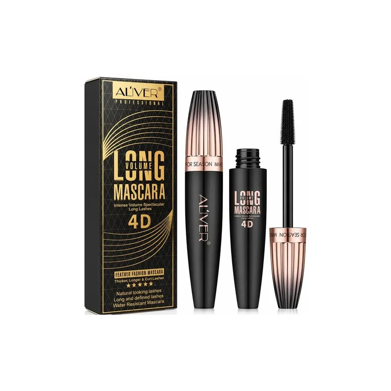 Máscara de Pestañas Aliver 4D, Volumen y Longitud, Negra Waterproof