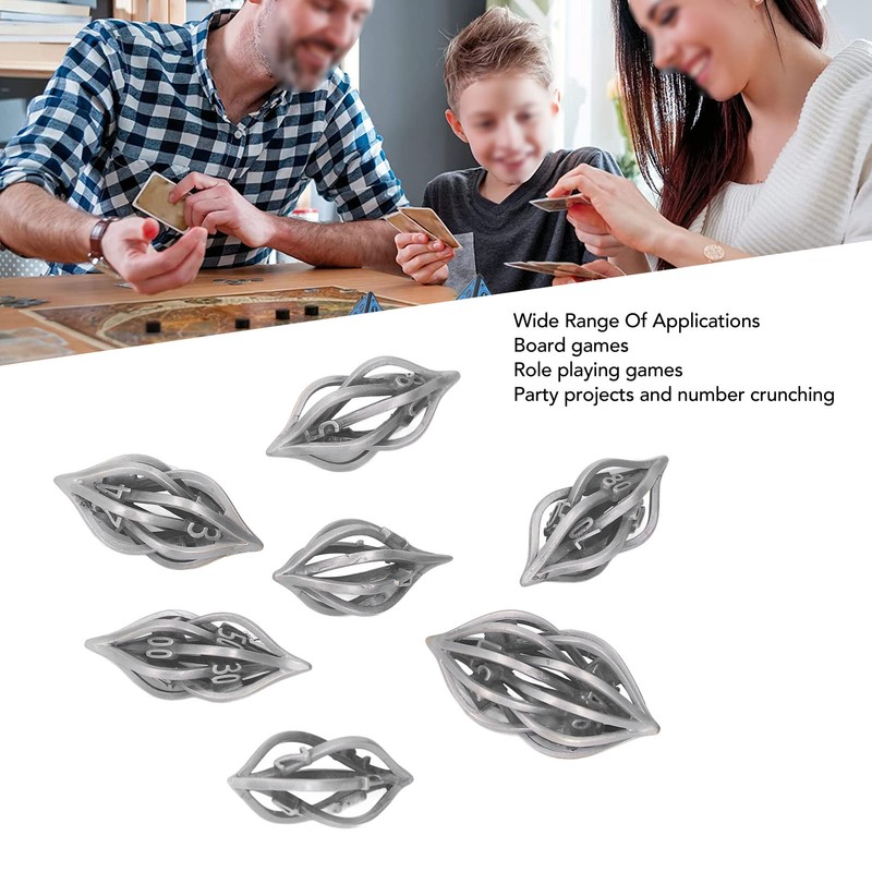 7pcs Hollow Metal Dice Set Retro Exquisite Polyhedral Dice Role