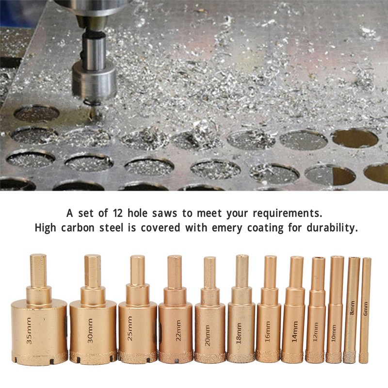 12Pcs Brazed Hole Drill Bit Hole Saw Dry Wet Cut