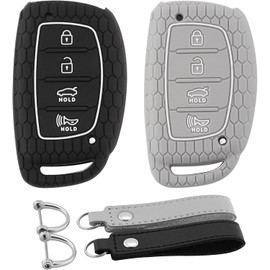 2X Funda de Silicona para Llave para Hyundai con Llavero para Hyundai Elantra Elantra GT Sonata Tucson Ioniq llave inteligente de 4 botones(Hyd-4-BG)