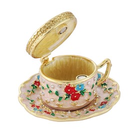 Janshe Cul Coffee Cup Trinket Box Enamel Hinge Small Jewelry Boxes Hand-Painted Mother's Day Gift for Women