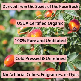 Aceite de rosa mosqueta – Certificado USDA orgánico – 100% puro, prensado en frío y sin refinar, 1 oz