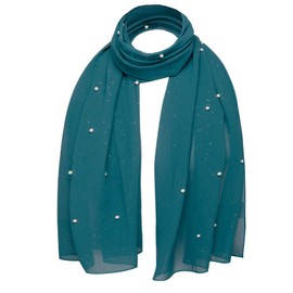 Basic Sense Chiffon Pearl Scarf Luxurious Head Wrap Hijab, Teal Blue