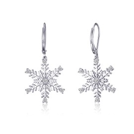 Snowflake Leverback Earrings Sterling Silver Winter Snowflake Jewellery for Women Girls Christmas Earrings Gifts