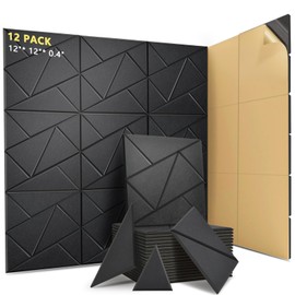 12 Pack Sound Proof Foam Panels for Walls,12" X 12" X 0.4"Wall Panels with Self-adhesive, High Density Acoustic Panels for Home Studio Office Decoration, Noise Reduction & Sound Absorption-Black