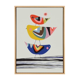 Kate and Laurel Sylvie The Family Tree Bird Block Print in Framed Canvas Wall Art by Rachel Lee, 23x33 Natural