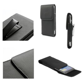 DFVmobile - Leather Flip Belt Clip Metal Case Vertical for Intex Cloud Swing - Black