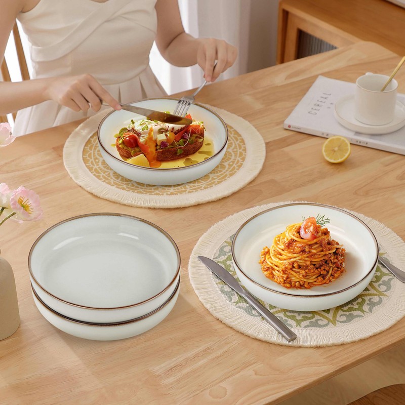 Herogo Stoneware Pasta Bowls Set of 4, 37 Ounce Large