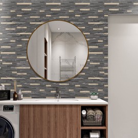 STICKGOO 20 Sheets Peel and Stick Backsplash Tile, Stick on Backsplash for Kitchen and Bathroom, Black Sandstone Look PVC Mixed Metal Gold Self Adhesive Wall Tiles