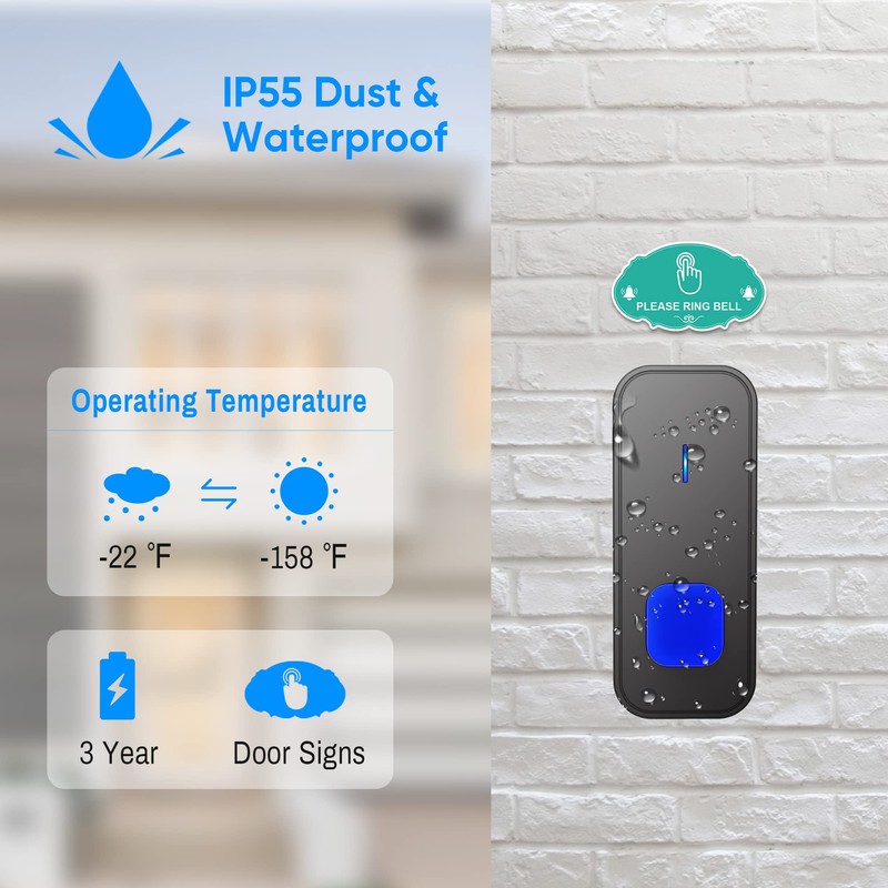 Wireless Doorbell,1300ft Long Range Waterproof Cordless Door Bell Chime Kit,