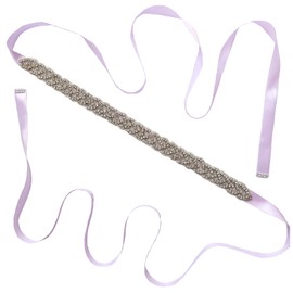 Lauthen.S Rhinestone Bridal Belt for Wedding Dress,Bride Bridesmaid Evening Gown Crystal Sash Belt, Lavender, One Size