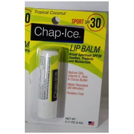 Chap-Ice Lip Balm 2 Chap-Ice Lip Balm Tropical Coconut SPF30 Vitamin E Aloe Water Resistant 80 min