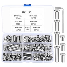 100 Pcs M6 Nuts, Hex Socket Screw Rivet Insert Nuts, Rivet Cap Nuts, Flat Head Cap Nuts, Flat Head Barrel Nuts, Flat Head Insert Sleeve Nuts, Furniture Connector Nuts, Flat Sleeve Hex Nuts (M6)