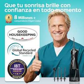 COSLUS C30 Irrigador Bucal Portátil para Los Dientes: 4 Modos Irrigador Dental para Brackets y Encías Sensibles, 4 Boquillas & 300ml Irrigador Oral Inalámbrico, Water Flosser para Viajes, Hogar Negro