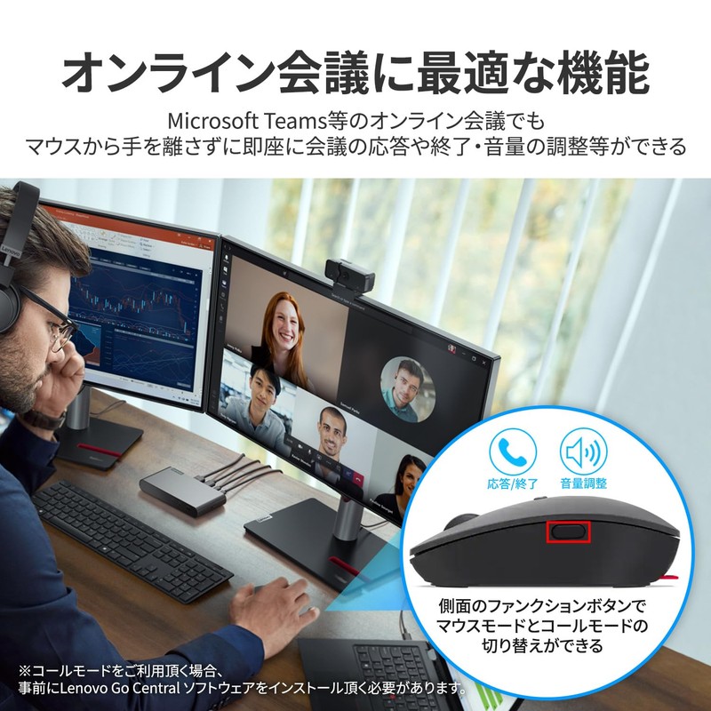 Lenovo 4Y51C21217 Go USB Type-C Wireless Multi-Device Mouse, Black, Wireless