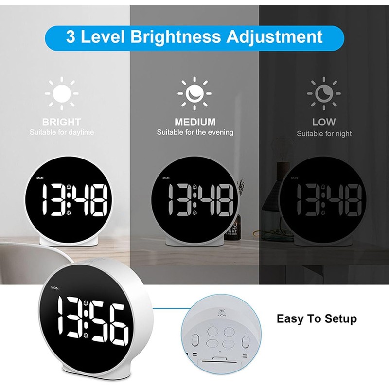 Reloj Despertador Digital LED con Alarma Dual y Brillo Ajustable