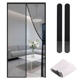 Magnetic Fly Screen Door, 80 * 210cm Magic Paste Curtains, Anti Mosquito Mesh Fly Curtain Heavy Duty Bug Mesh Curtain Super Quiet Stripes Encryption for Anti Mosquito(Black)
