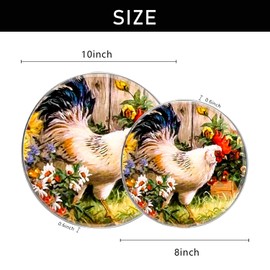 Round Gas Stove Burner Covers Set of 4,8 Inches and 10 Inches,Electric Stove Burner Covers,Metal Stove Burner Cover,Retro Farmhouse Cock